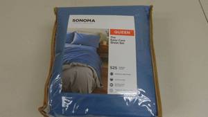lot 143 image: Queen Blue Sonoma Goods For Life The Easy Care 525 Thread Count Sheet Set 887909104684