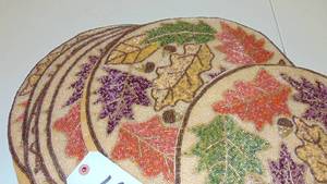 lot 162 image: Set of 8 Beaded Placemat Round Leaf Gold 15 Inches