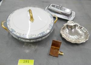 lot 191 image: Vintage bowl, portable ashtray, butter dish
