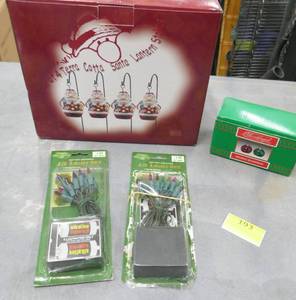 lot 193 image: Mini Christmas light sets, lantern santas, salt and pepper bulbs