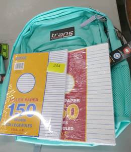 lot 244 image: New school backpack and 2 packs of paper