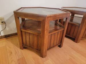 lot 6 image: MCM Walnut Hexagonal End Tables