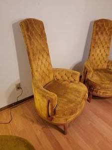 lot 2 image: Mid-Century High Back Tufted Occasional Chair, pair