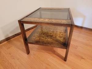lot 22 image: Robins Eye Veneer Smoke Glass Side Table