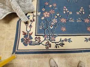 lot 108A image: Classic Floral Wool Area Rug - Blue -