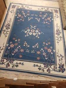 lot 108 image: Classic Floral Wool Area Rug - Blue -