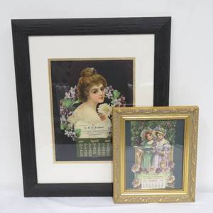 lot 43 image: 2 Antique Framed Advertising Die Cut Calendars 1906 & 1907