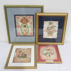 lot 44 image: 4 Antique Framed Valentines