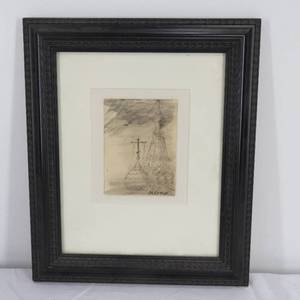 lot 171 image: Framed Signed Russian Scene Art Piece