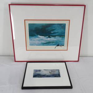lot 174 image: Lot of 2 Framed Signed Art Prints Sea Scenes Axel Lind Meeting of the two seas.