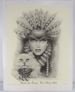 lot 183 image: Signed James Russel 94 Mardi Gras Beauty New Orleans 2003 Lithograph Art Print