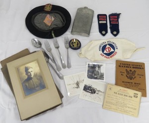 lot 82 image: Vintage Military Photos, Cap, Utensils, Ration Books & More