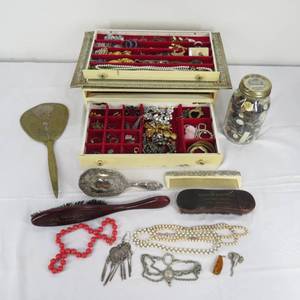 lot 83 image: Womens Jewelry, Buttons & Vanity Items. Brooches, Pins, Necklaces, Some Sterling More