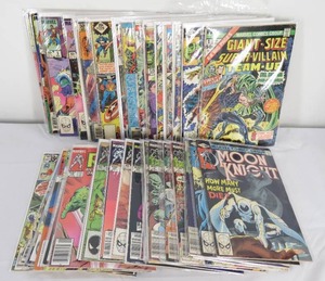 lot 95 image: 50 Vintage Marvel Comics Moon Knight, The Hulk, ROM, Submariner & More