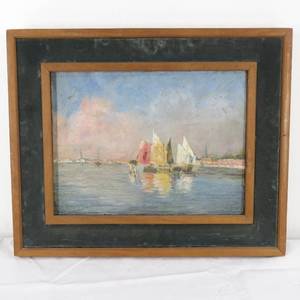lot 119 image: Vintage Original Unsigned Art Painting Sailboats