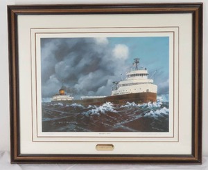 lot 120 image: Limited Edition Signed Framed Mary C. Demroske Breaking Away S.S. Edmund Fitzgerald