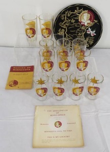 lot 130 image: 15pc Vintage Minnesota Centennial Glasses, Tray, Book 100 Years