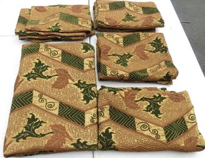 lot 197 image: Vintage Gold & Green 5pc Curtain Panel Set Ornate