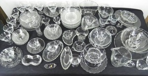 lot 187 image: Large 60Pc Lot of Fostoria Glass Cups, Bowls, Plates, Serving More