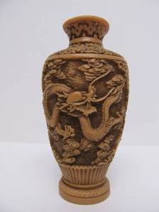 lot 13 image: Vintage Deep Relief Carved Chinese Vase wDragons