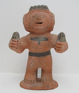 lot 15 image: Signed Vintage AztecMayan Style Terra Cotta Figure