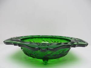 lot 33 image: Large Vintage Heavy Thick Green Glass Footed Centerpiece Bowl