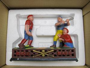 lot 57 image: Brand New in Box Vintage Style Cast Iron Mechanical Baseball Bank
