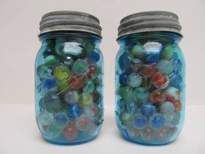 lot 62 image: 2 Old Canning Jars Full of Vintage Marbles