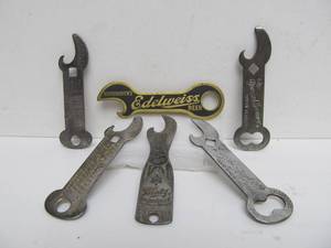 lot 66 image: Great Lot of 6 Early Vintage Beer Advertising Bottle Openers