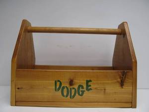 lot 73 image: Hand Made Wooden Tool Carrier wChrysler Dodge Mopar Graphics