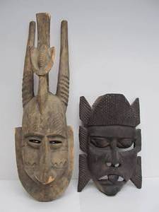 lot 120 image: 2 Large Vintage Carved African Tribal Masks