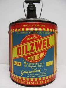 lot 136 image: Awesome Vintage 1930s era OILZWEL Motor Oil Can