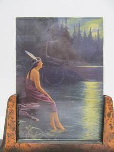 lot 143 image: Lovely Vintage 1920s-30s Art Deco Brass Picture Frame Stand wIndian Maiden Print