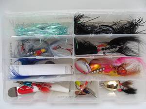 lot 217 image: Excellent Tackle Box FULL of Brand New Muskie & Northern Spinner Lures