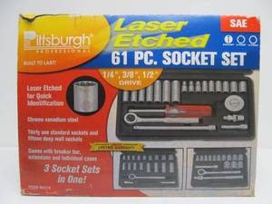 lot 229 image: Pittsburgh Professional Laser Etched 61-Piece Socket Set