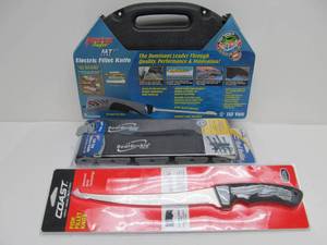 lot 231 image: Brand New Fishing & Boat Items - Electric & Regular Filet Knives & Rod Storage System 