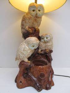 lot 241 image: LARGE Vintage Ceramic 3 Owl Table Lamp
