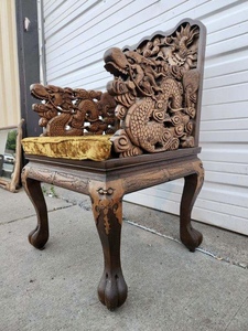 lot 4 image: Fantastic Vintage Ornately Carved Chinese Armchair wDragons