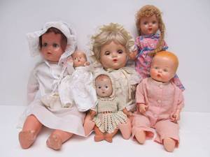 lot 284 image: Lot of 6 Vintage & Antique Dolls
