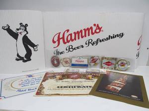 lot 294 image: LARGE Vintage Hamms Beer Paper Advertising Banner wOther MN Beer Labels etc