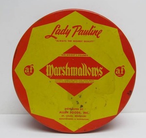 lot 312 image: Large Vintage LADY PAULINE Advertising Marshmallow Tin