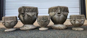 lot 354 image: Set of 5 Matching Heavy Cement Garden Urns