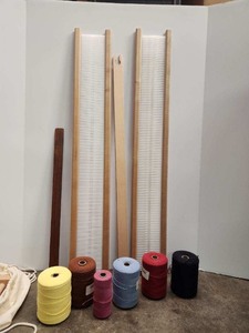lot 375 image: Excellent Newer ASHFORD 2 Heddle Rug Loom wWarp Thread & Rag Rug Material