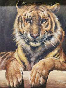 lot 381 image: Very Well Painted Signed Oil on Canvas Tiger Painting - Signed Rex