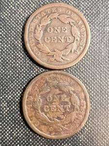 2 US BRAIDED HAIR LARGE CENTS 1845 & 1843