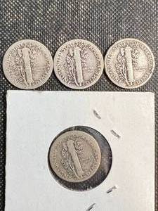 4 US MERCURY DIMES 1919-D 1920 1923 1924