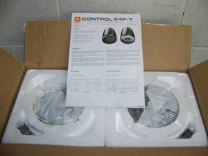 lot 101 image: Pair of JBL Control 64PT Compact Full Range Pendant  Hanging Loudspeakers - Pro Audio Speakers
