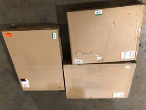 lot 6 image: Lot of Assorted Wall Bridge Cabinet Various Sizes and Conditions  Customer Returns See Pictures