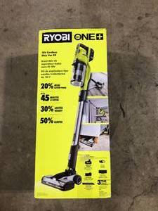 lot 19 image: RYOBI ONE 18V Cordless Stick Vacuum Cleaner Kit with 4.0 Ah Battery and Charger Customer Returns See Pictures