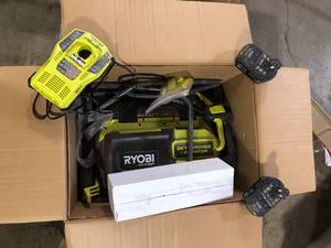 lot 36 image: RYOBI ONE HP 18V Brushless 14 in. Cordless Battery DethatcherAerator with (2) 4.0 Ah Batteries and Charger Customer Returns See Picture